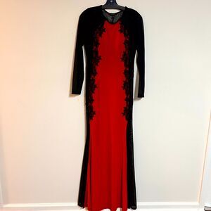 Goodtime Maxi Dress Womens Large Red Black Sheer Lace Long Sleeve Cocktail Party